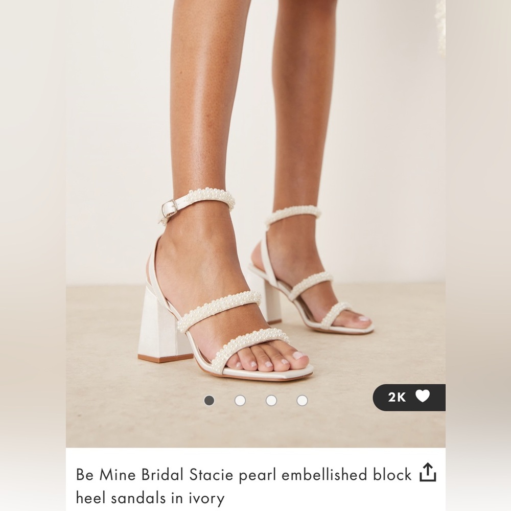 ASOSO White Pearl Embellished Block Heel Sandals
